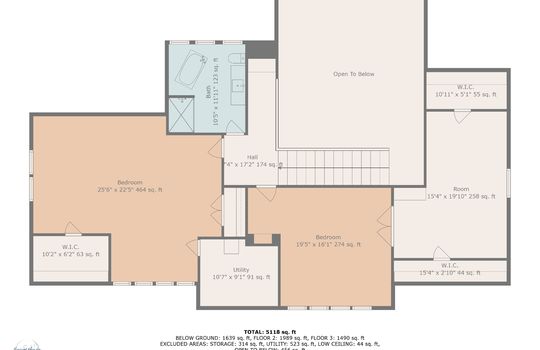 main home floorplan, second level, bedrooms, hallway, bathrooms