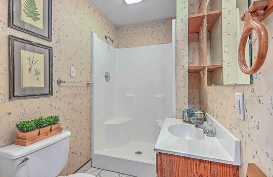 bathroom, shower, toilet, sink, tile flooring