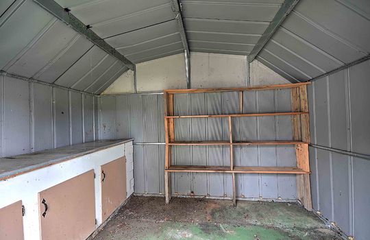 storage shed interior, shelving, cabinets