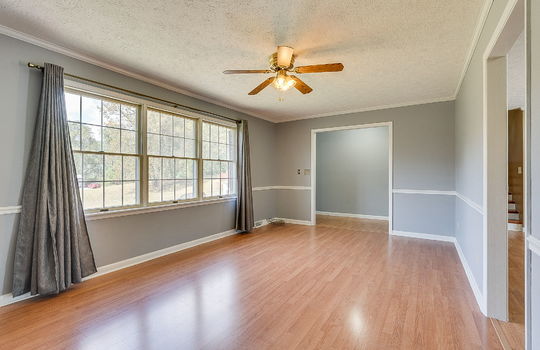 living room, ceiling fan, windows