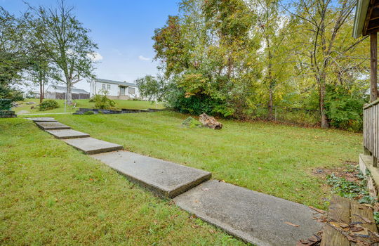 back yard, sidewalk, trees