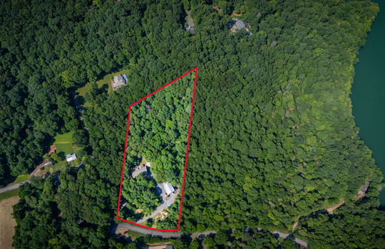 Aerial photo, lot boundaries, property outline, boone lake, trees