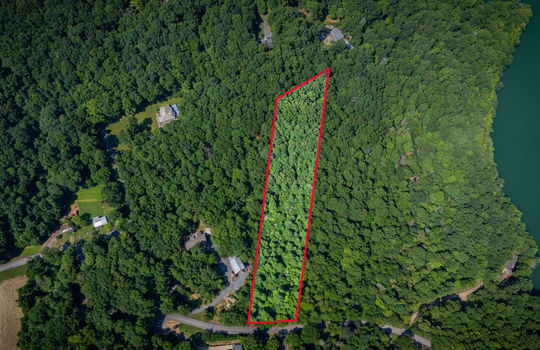 Aerial Photo, Property Outline, Trees 2.82+/- acres, Boone Lake, Neighboring homes, road