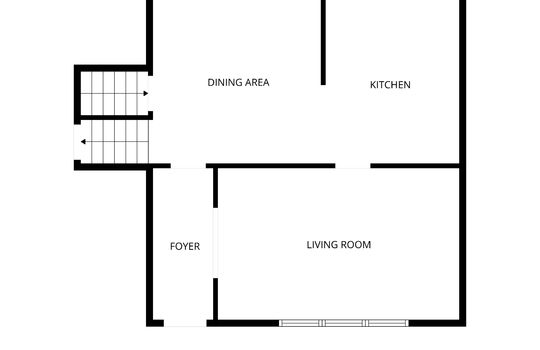 main level floorplan, foyer, living room, kitchen dining area, stairs