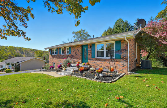 brick ranch, brick exterior, front door, front steps, sidewalk, front yard, landscaping