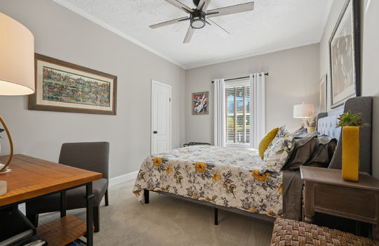 bedroom, closet, ceiling fan, carpet, window