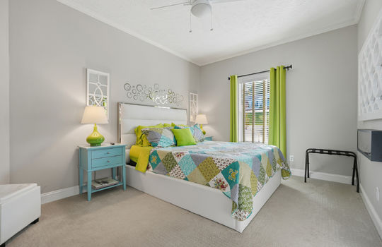 bedroom, carpet, window, ceiling fan