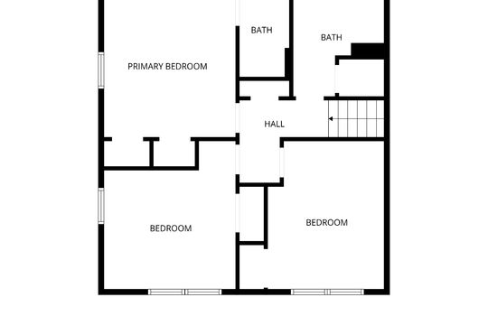 third floor floorplan, primary bedroom, primary bathroom, bathroom, bedrooms, hallway, stairs