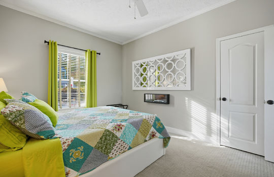 bedroom, closet, ceiling fan, carpet, window