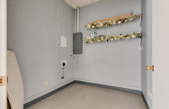 storage space, tile flooring, shelving