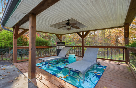 gazebo, wood flooring, ceiling fan