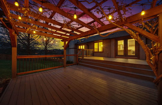 pergola twilight photo, back deck, back of home, back entry door,