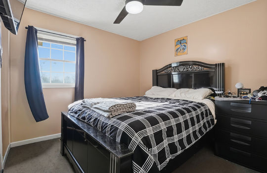 bedroom, carpet, window, ceiling fan