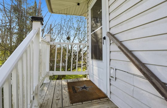 deck, front door, vinyl siding