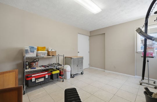 barn office area, tile flooring, doors