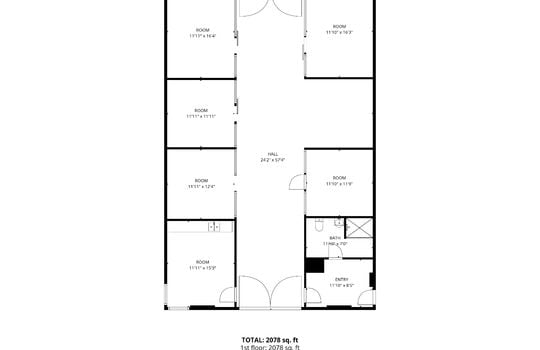 barn area floorplan, 6 rooms/stalls, bathroom, entry area