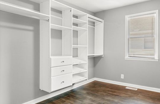 second bedroom, window, storage shelving