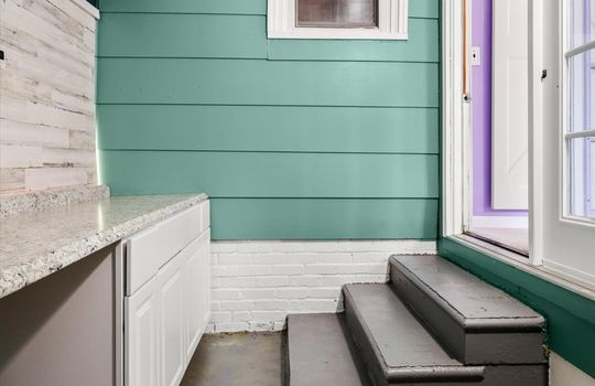 utility room/ storage, steps, cabinets, countertops
