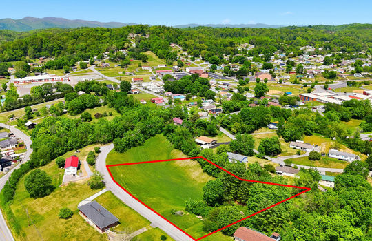 1.41 +/- acres, 3 parcels, For Sale, 341 ft road frontage, neighboring homes, aerial photo, mountains, approximate property outline
