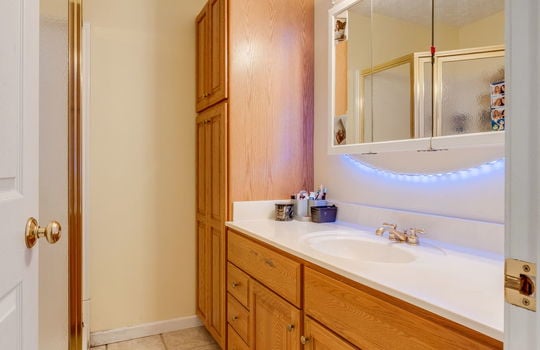 ensuite bathroom, sink, cabinetry, shower