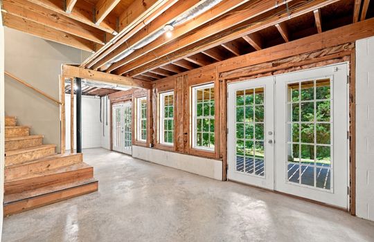 basement, stairs to main level, walk-out exterior access doors, windows