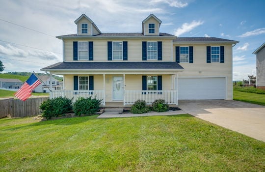 Traditional Style Home For Lease, driveway, front yard, sidewalk, covered front porch, front door, vinyl siding, shingle roof, landscaping