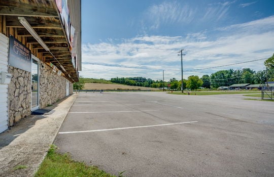 parking lot, parking spaces, road