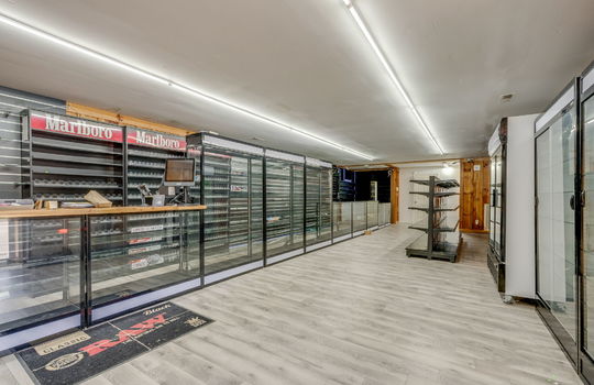 main area, displays, shelving, refrigeration equipment, vinyl flooring