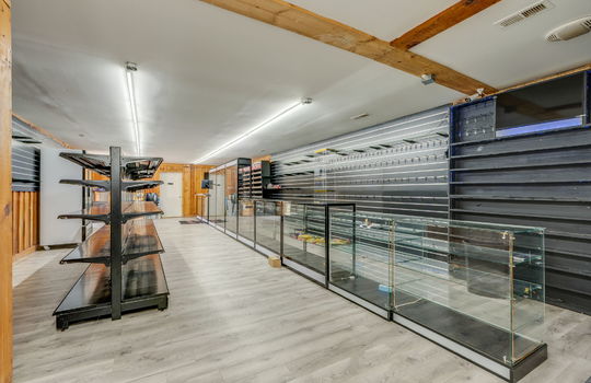 vinyl flooring, glass display cases, shelving, refrigeration equipment
