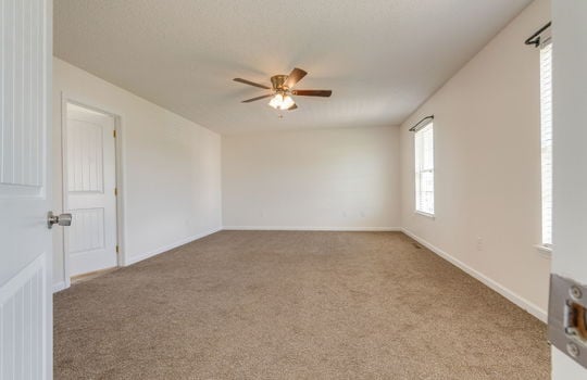 bedroom, carpet, ceiling fan, windows