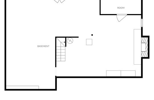 Basement level floorplan, stairs, basement, room