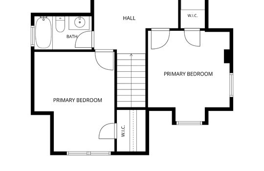 upper level floorplan, upper level bedrooms, bathroom, hall, walk in closets