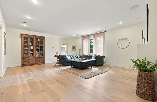 living room, hardwood flooring, recessed lighting, window,