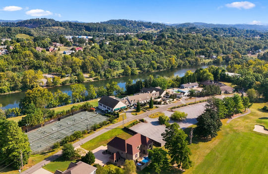 aerial view of home, neighboring homes, golf course, Ridgefields Golf Course, Mountain Views, golf course club house, tennis courts