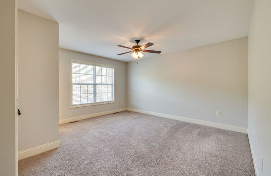 bedroom, ceiling fan, carpet, windows