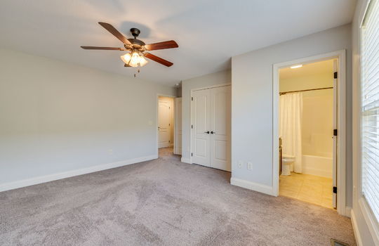 bedroom, ceiling fan, closet, ensuite bathroom, carpet