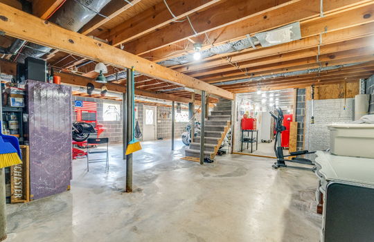 unfinished basement, stairs to main level, exterior door