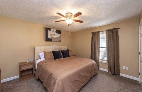 bedroom, carpet, ceiling fan, closet