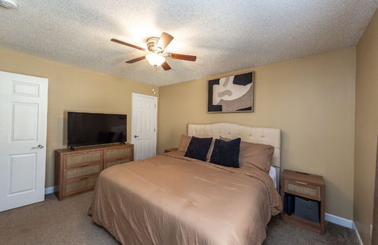 bedroom, ceiling fan, closet, carpet