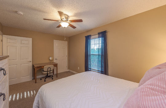 bedroom, closet, carpet, window, ceiling fan