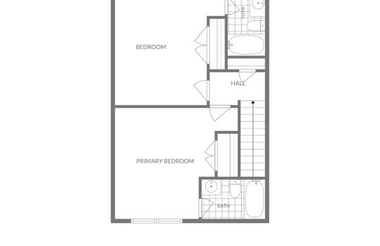 Upper level floorplan, bedrooms, bathrooms, stairs