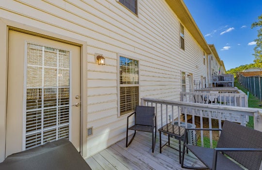 back deck, back of townhomes, vinyl siding, back deck, exterior entry door