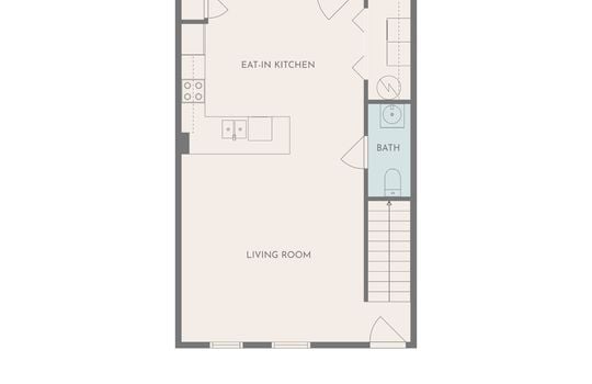 first floor floorplan, living room, kitchen, bathroom