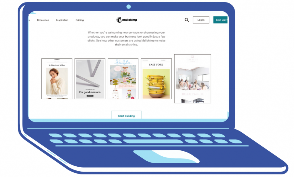 Computer showing the Mailchimp homepage