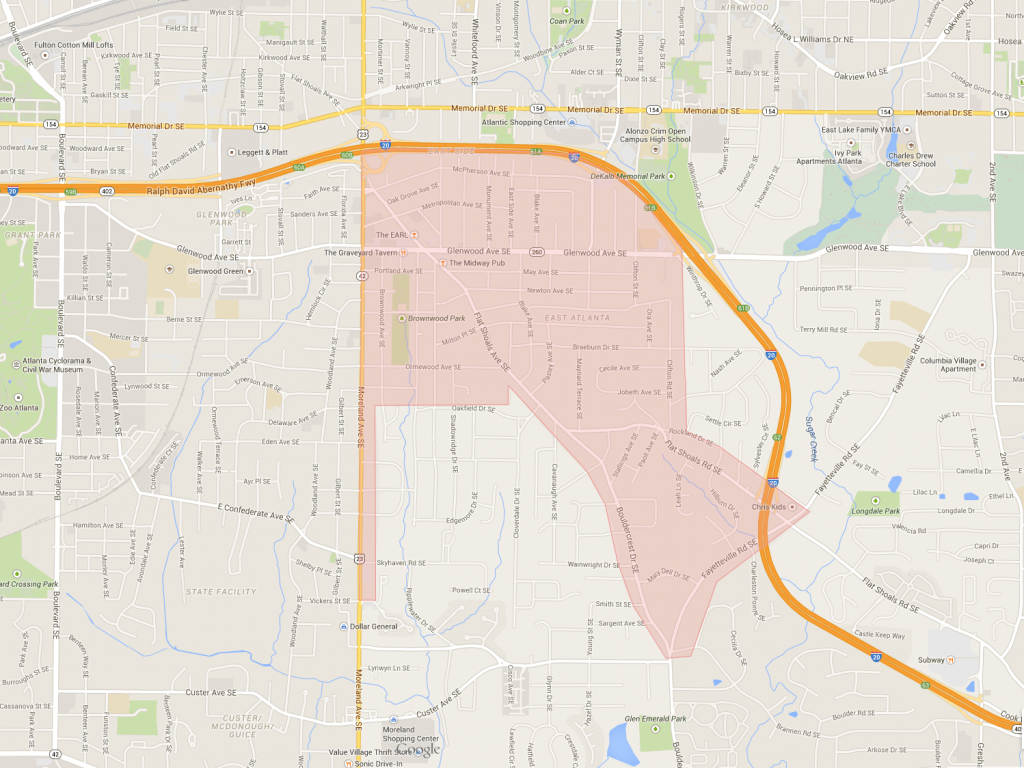 East Atlanta boundary. Click to enlarge map.