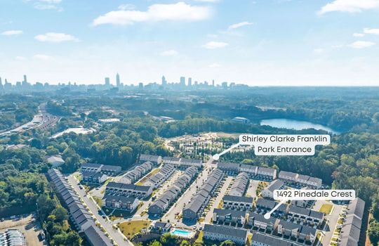 Location of 1492 Pinedale Crest to Shirley Clarke Franklin Park