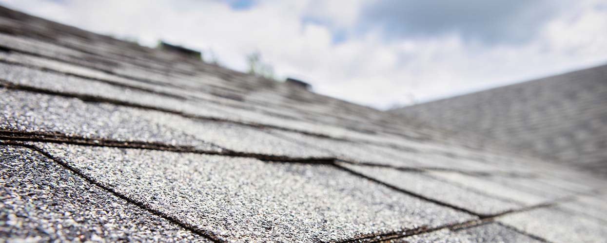 Close-up of asphalt roof shingles during a home inspection