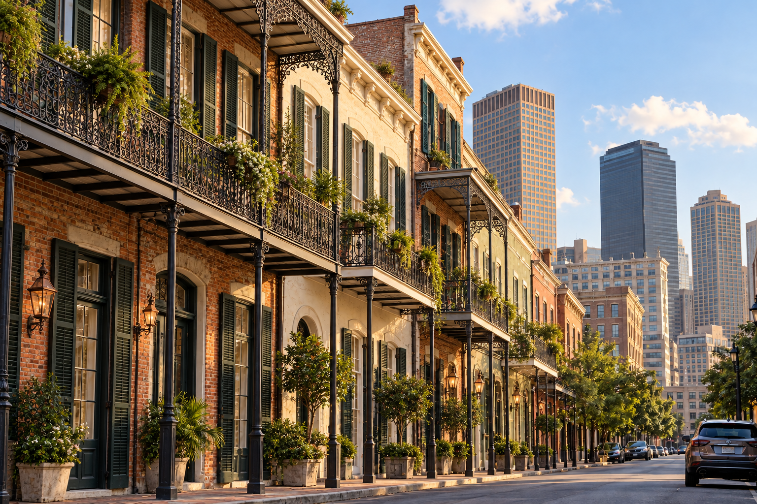 Historic New Orleans Facades at Dusk