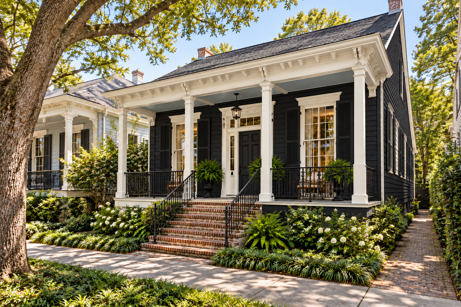 Satin black cottage with white trim