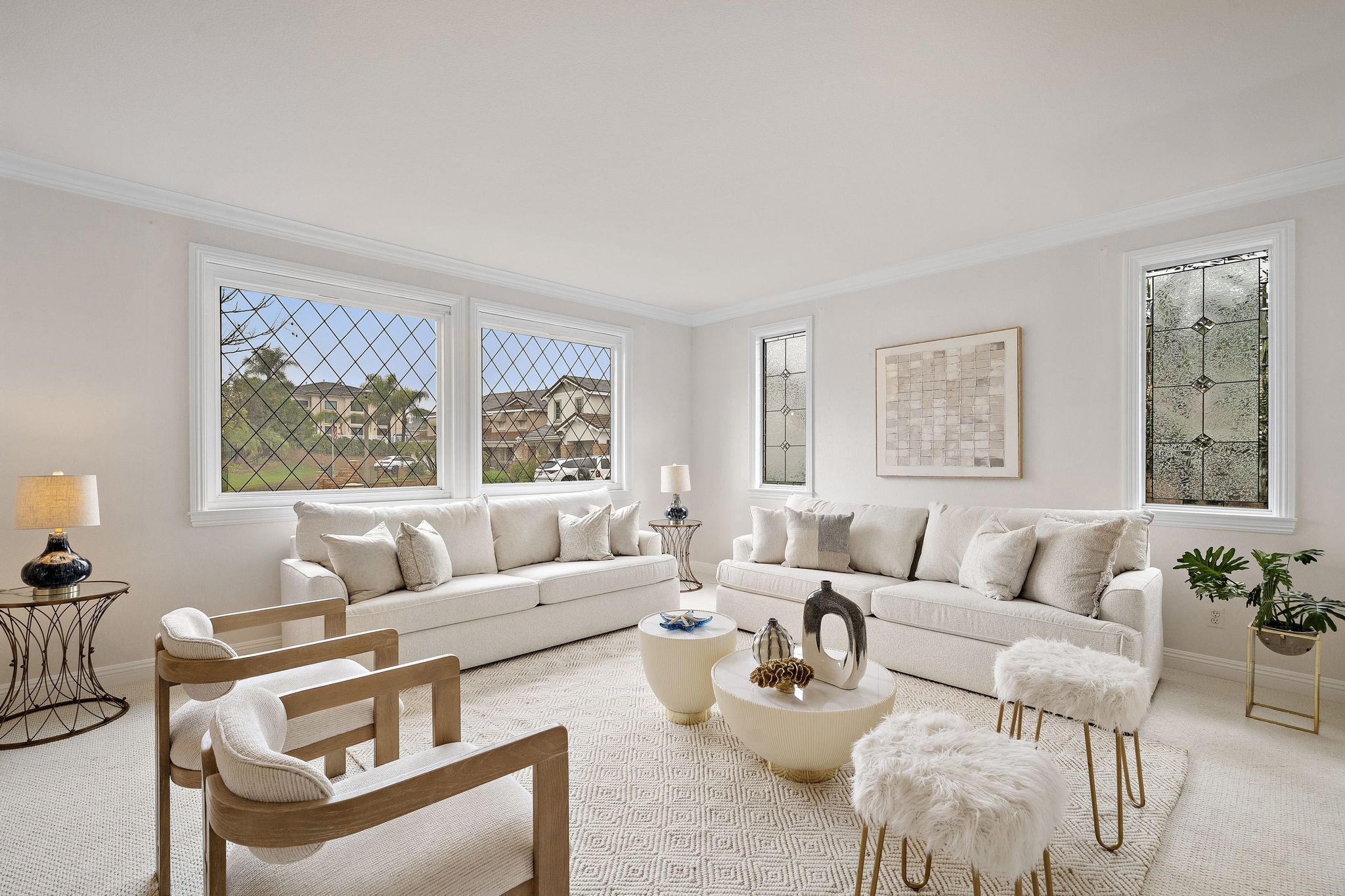 Living room of an Orange County estate home prepared for sale